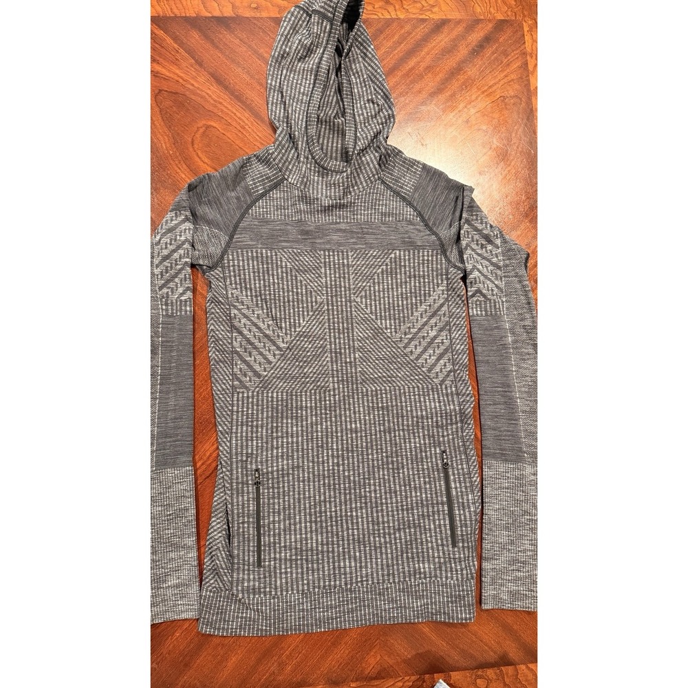 Lululemon Rest Less Hoodie Womens Sz 6 Black Gray Geometric Knit Running